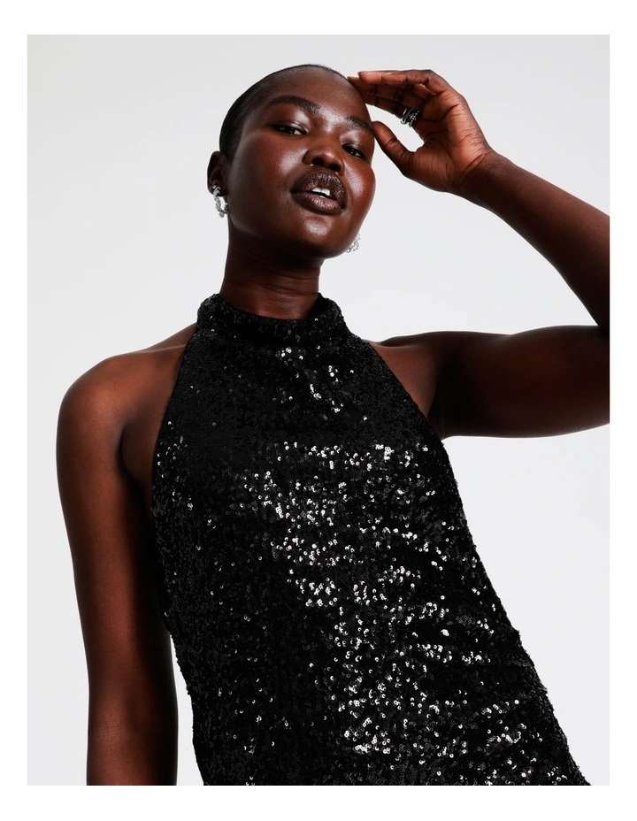 Sequin Halter Dress In Black 7 Sequin Halter Dress In Black - Image 7