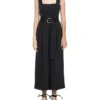 Dobby Belted Buckle Jumpsuit In Black