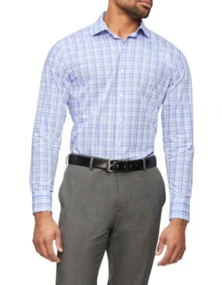 Slim Long Sleeve 2 Colour Check Shirt In Blue