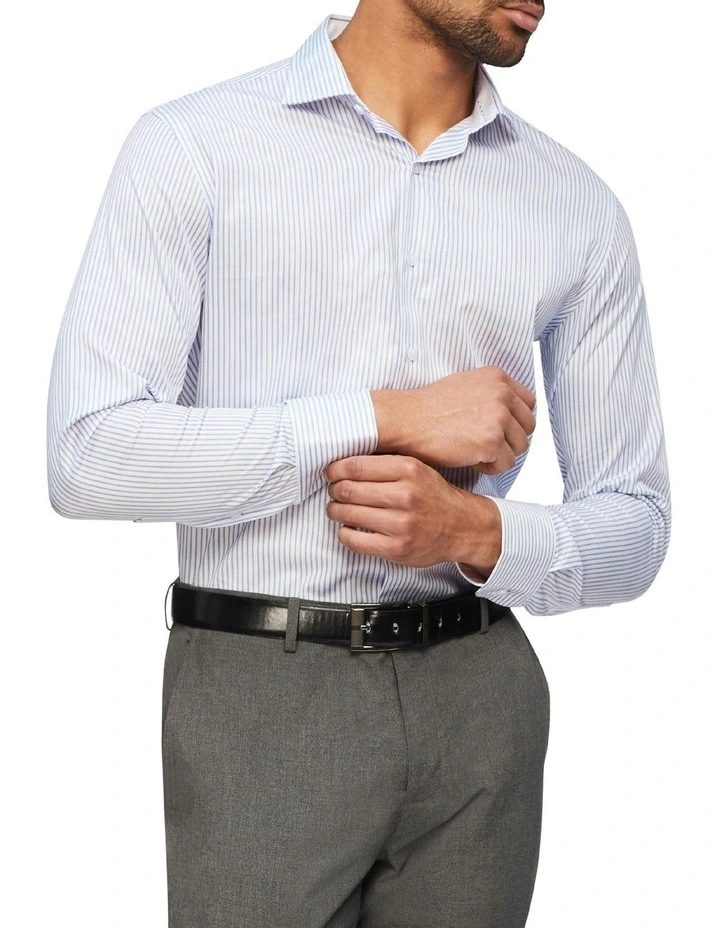 Slim Long Sleeve Dobby Stripe Shirt In Blue 1 Slim Long Sleeve Dobby Stripe Shirt In Blue