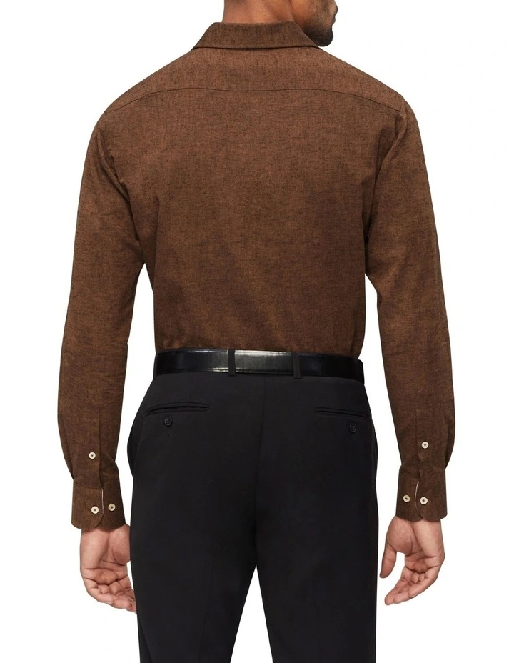 Tailored Long Sleeve Plain Linen Shirt In Brown 2 Tailored Long Sleeve Plain Linen Shirt In Brown - Image 2