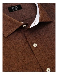 Tailored Long Sleeve Plain Linen Shirt In Brown 7 Tailored Long Sleeve Plain Linen Shirt In Brown -Myer Clothing Shop 929029960 4 720x928