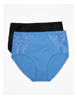 Organic Cotton Lace Briefs 2 Pack In Cornflower/Black