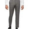 Slim Prince Of Wales Check Linen Suit Pant In Charcoal