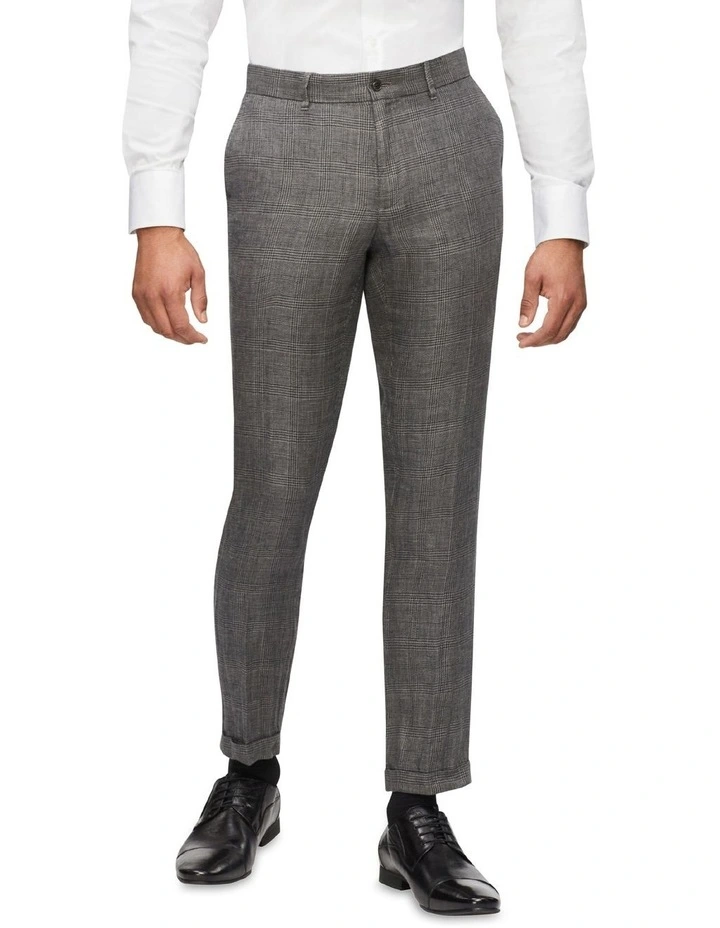Slim Prince Of Wales Check Linen Suit Pant In Charcoal 1 Slim Prince Of Wales Check Linen Suit Pant In Charcoal