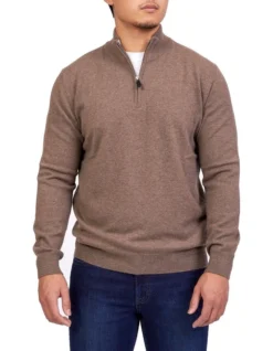 Cashmere 1/2 Zip Knit In Camel