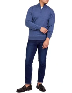 Merino 1/2 Zip Knit In Mid Blue -Myer Clothing Shop 929270620 3 720x928