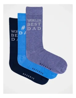 Best Dad Ever Socks 3 Pack Gift Box In Blue Multi