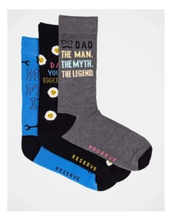 Dad Socks Gift 3 Pack Gift Box In Blue Multi