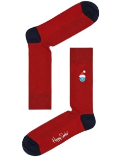 Happy Socks Smiley Santa Embroidery Christmas Socks In Red