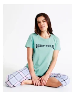 SOHO Organic Cotton Knit Short Sleeve Sleep Top In Aqua