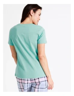 SOHO Organic Cotton Knit Short Sleeve Sleep Top In Aqua -Myer Clothing Shop 929378350 929621890 5 720x928