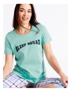 SOHO Organic Cotton Knit Short Sleeve Sleep Top In Aqua -Myer Clothing Shop 929378350 929621890 6 720x928