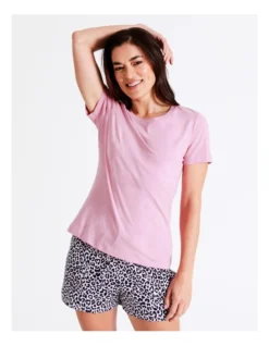 SOHO Organic Cotton Knit Short Sleeve Sleep Top In Pink