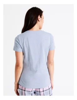 SOHO Organic Cotton Knit Short Sleeve Sleep Top In Blues -Myer Clothing Shop 929378350 934993450 3 720x928