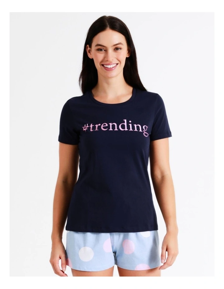 SOHO Organic Cotton Knit Short Sleeve Sleep Top In Navy Multi 3 SOHO Organic Cotton Knit Short Sleeve Sleep Top In Navy Multi - Image 3