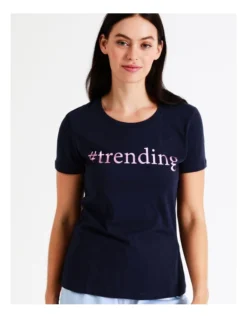 SOHO Organic Cotton Knit Short Sleeve Sleep Top In Navy Multi 12 SOHO Organic Cotton Knit Short Sleeve Sleep Top In Navy Multi -Myer Clothing Shop 929378350 942378490 6 720x928