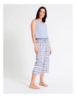 SOHO Organic Cotton Woven 3/4 Pant In Pink/Blue Check -Myer Clothing Shop 929378440 3 720x928