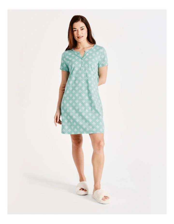 SOHO Organic Cotton Short Sleeve Half Placket Nightie In Mint 2 SOHO Organic Cotton Short Sleeve Half Placket Nightie In Mint - Image 2