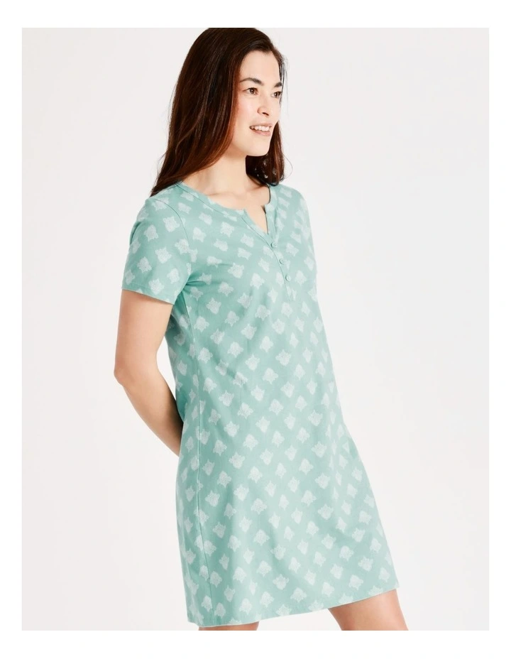 SOHO Organic Cotton Short Sleeve Half Placket Nightie In Mint 4 SOHO Organic Cotton Short Sleeve Half Placket Nightie In Mint - Image 4