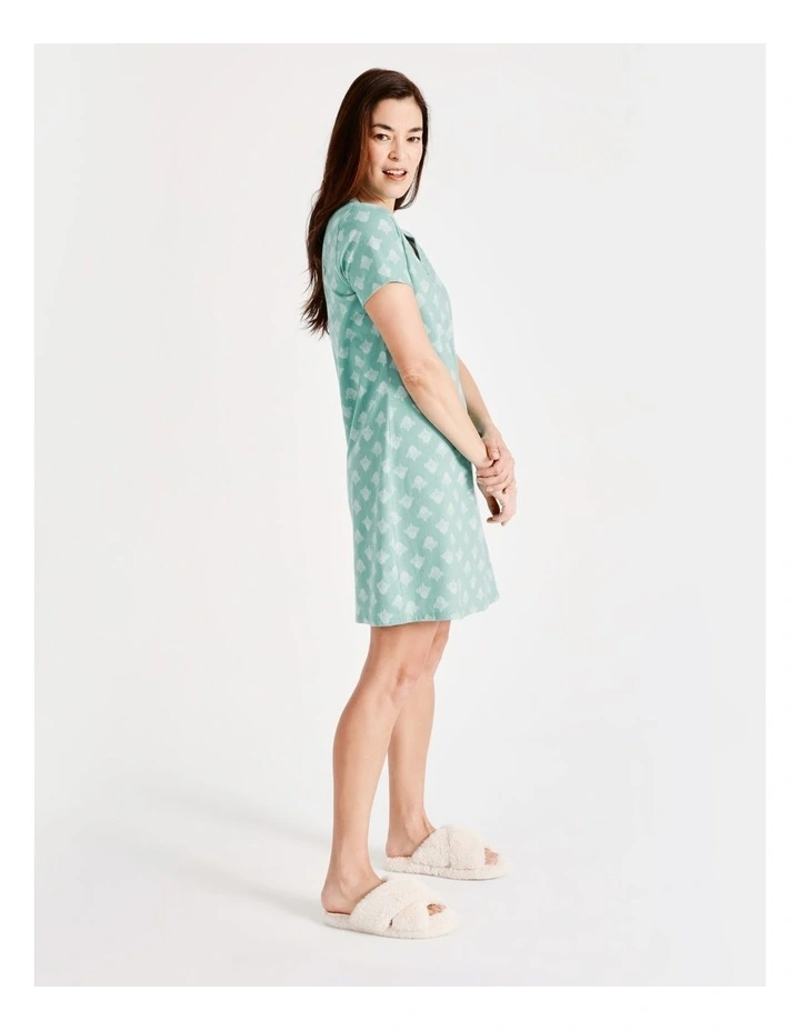 SOHO Organic Cotton Short Sleeve Half Placket Nightie In Mint 5 SOHO Organic Cotton Short Sleeve Half Placket Nightie In Mint - Image 5