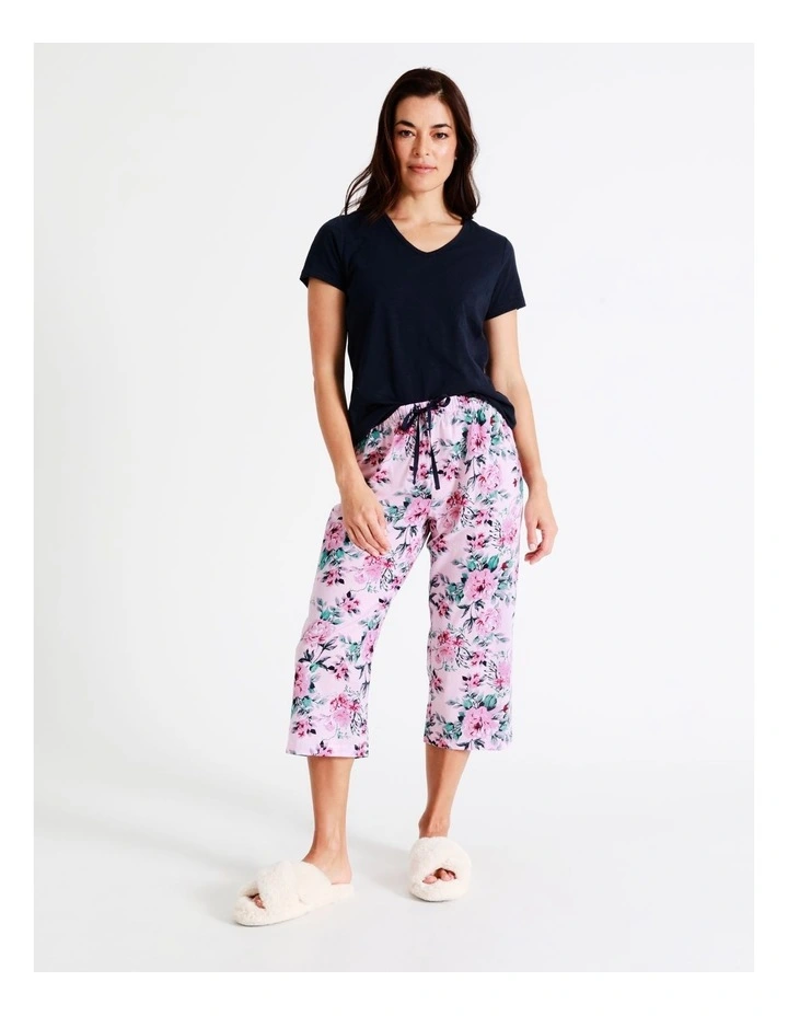 SOHO Organic Cotton Knit V-Neck 3/4 PJ Set In Floral/ Navy 1 SOHO Organic Cotton Knit V-Neck 3/4 PJ Set In Floral/ Navy