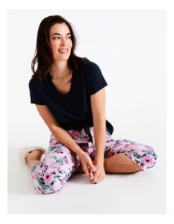 SOHO Organic Cotton Knit V-Neck 3/4 PJ Set In Floral/ Navy 9 SOHO Organic Cotton Knit V-Neck 3/4 PJ Set In Floral/ Navy -Myer Clothing Shop 929448280 929448910 6 720x928