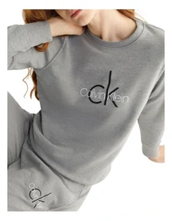 Calvin Klein Logo Lounge Refresh Long Sleeve Sweatshirt In Grey -Myer Clothing Shop 929463490 929471410 4 720x928