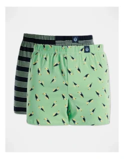 Softwash Knit Boxers 2 Pack In Sage/Navy