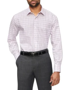 Van Heusen Classic Long Sleeve 3 Colour Dobby Check Shirt In Red