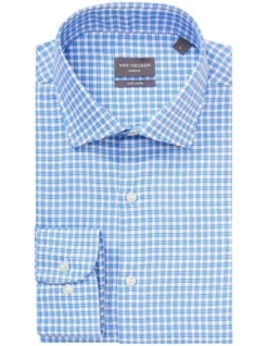 Van Heusen Slim Long Sleeve Jacquard Check Shirt In Blue -Myer Clothing Shop 929788930 4 720x928
