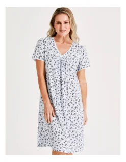 SOHO Knit Short Length Short Sleeve Nightie In Blue