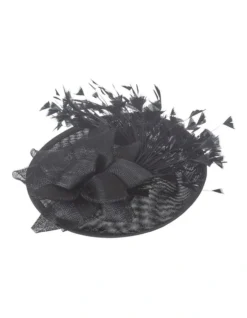Sinamay With Cut Feather Detail Fascinator In Black