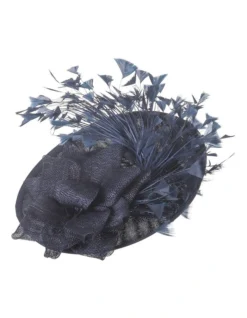 Sinamay With Cut Feather Detail Fascinator In Navy