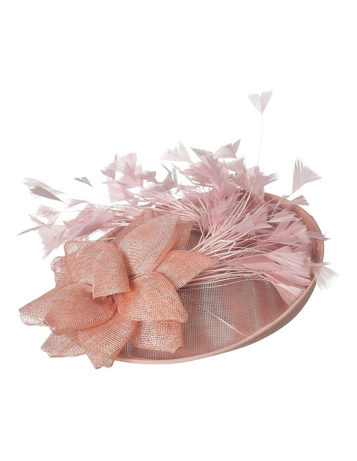 Sinamay With Cut Feather Detail Fascinator In Blush 1 Sinamay With Cut Feather Detail Fascinator In Blush