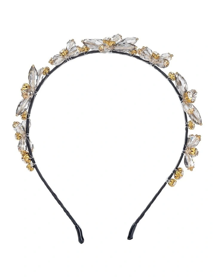 Flower Stones Thin Headband In Charcoal 1 Flower Stones Thin Headband In Charcoal