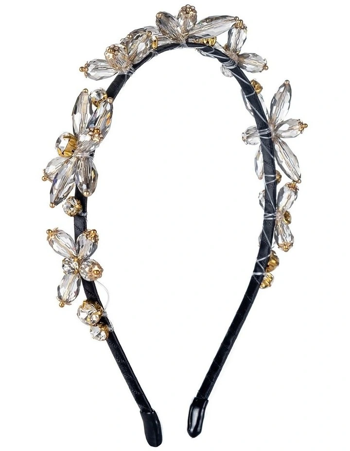 Flower Stones Thin Headband In Charcoal 2 Flower Stones Thin Headband In Charcoal - Image 2