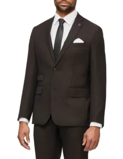 Tailored Textured Suit Jacket In Chocolate