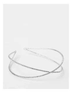 Diamante Crossover Headband In Silver
