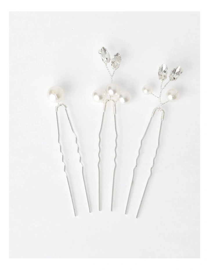 Diamante And Faux Pearl Hair Pin In Silver 1 Diamante And Faux Pearl Hair Pin In Silver