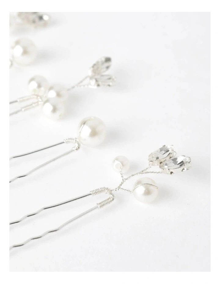 Diamante And Faux Pearl Hair Pin In Silver 3 Diamante And Faux Pearl Hair Pin In Silver - Image 3