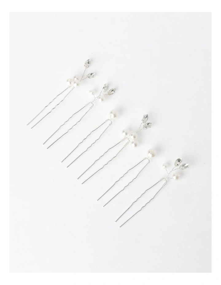 Diamante And Faux Pearl Hair Pin In Silver 4 Diamante And Faux Pearl Hair Pin In Silver - Image 4