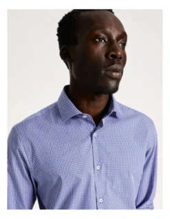 Slim Long Sleeve Mini Check Shirt In Blue -Myer Clothing Shop 930647620 3 720x928