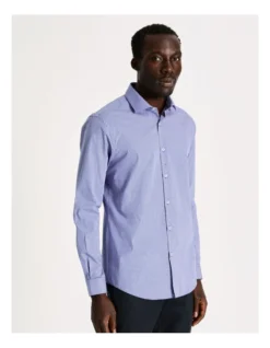 Slim Long Sleeve Mini Check Shirt In Blue -Myer Clothing Shop 930647620 5 720x928