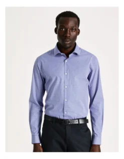Slim Long Sleeve Mini Check Shirt In Blue -Myer Clothing Shop 930647620 7 720x928