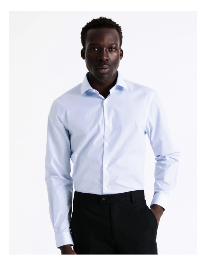 Tailored Long Sleeve Mini Stripe Shirt In Sky 1 Tailored Long Sleeve Mini Stripe Shirt In Sky