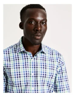 Slim Long Sleeve 3 Colour Check Shirt In Green -Myer Clothing Shop 930648610 3 720x928