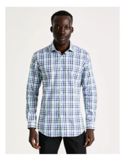 Slim Long Sleeve 3 Colour Check Shirt In Green -Myer Clothing Shop 930648610 4 720x928
