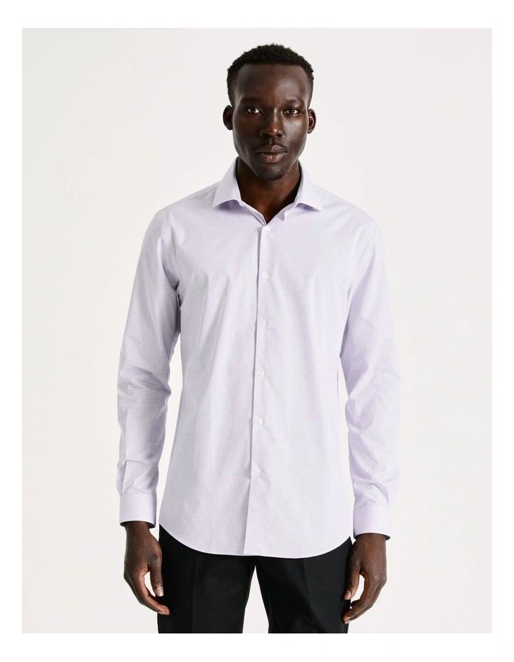 Slim Long Sleeve 2 Colour Mini Check Shirt In Purple 4 Slim Long Sleeve 2 Colour Mini Check Shirt In Purple - Image 4