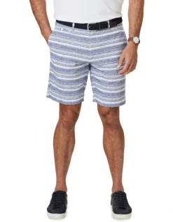 Cotton Linen Stripe Short In Blue